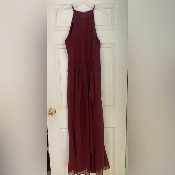David's Bridal Burgundy Halter Wedding Dress - Picture 3 of 7